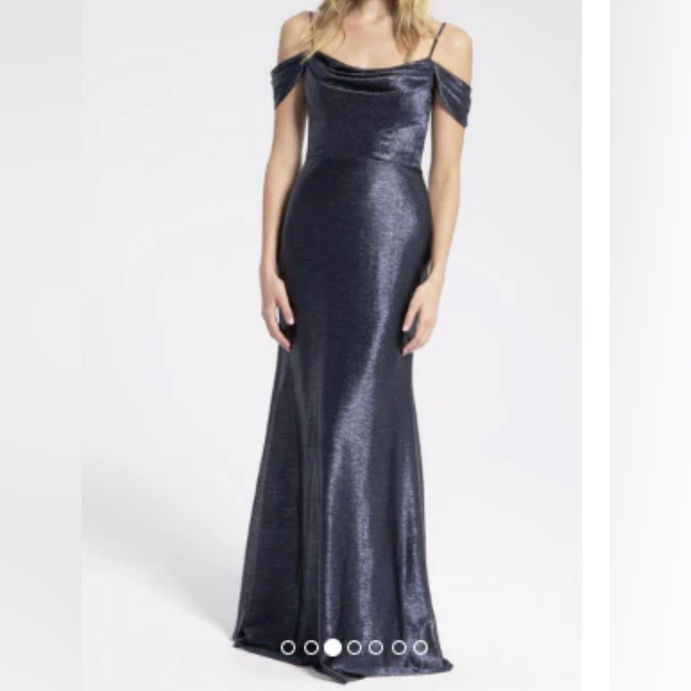 Hayley Paige Occasions Liquid Metallic Navy Dress 52215